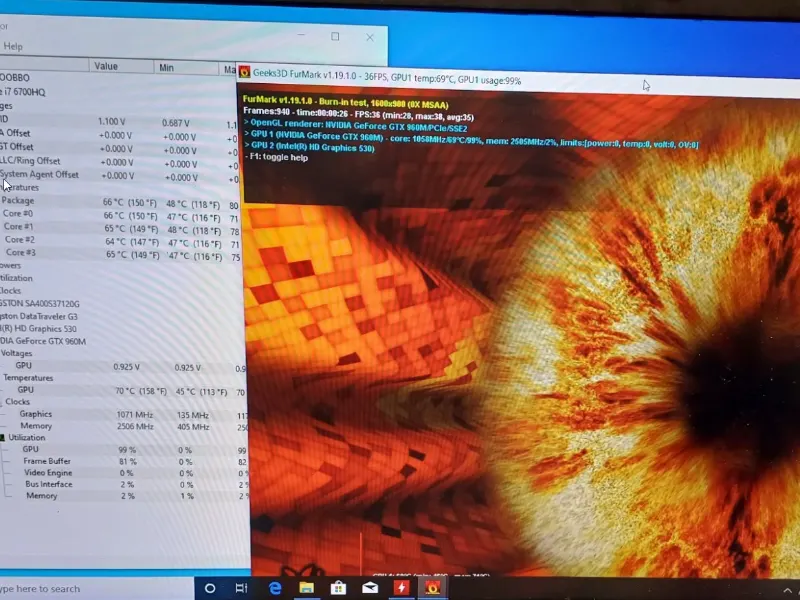 Load test — CPU and GPU temperatures